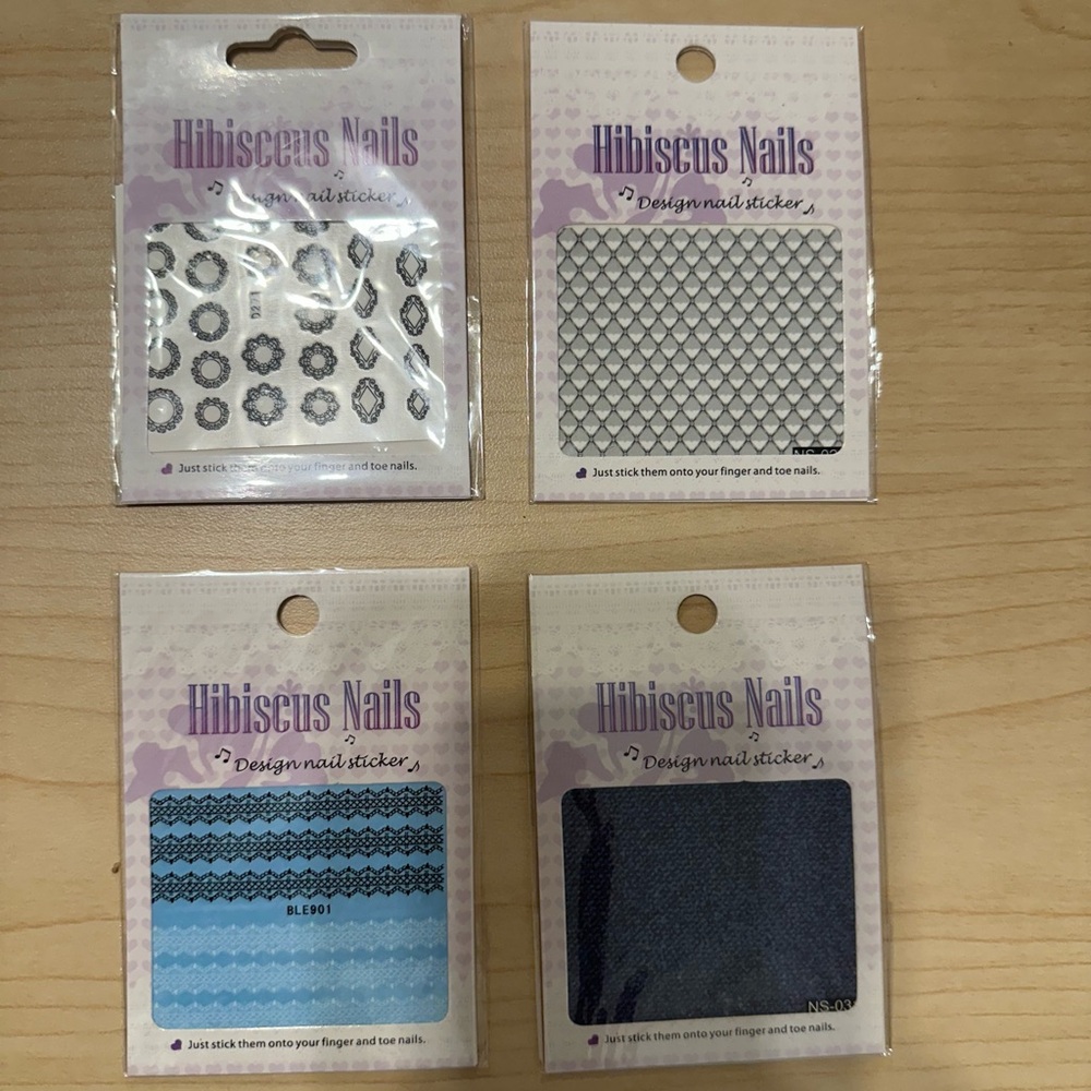 Hibiscus Nails Design Nail Stickers Set - Black, Blue, Silver